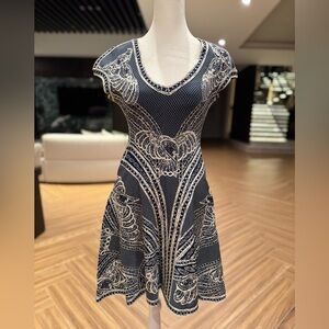 Herve Leger Navy and Cream Lace Mini Dress